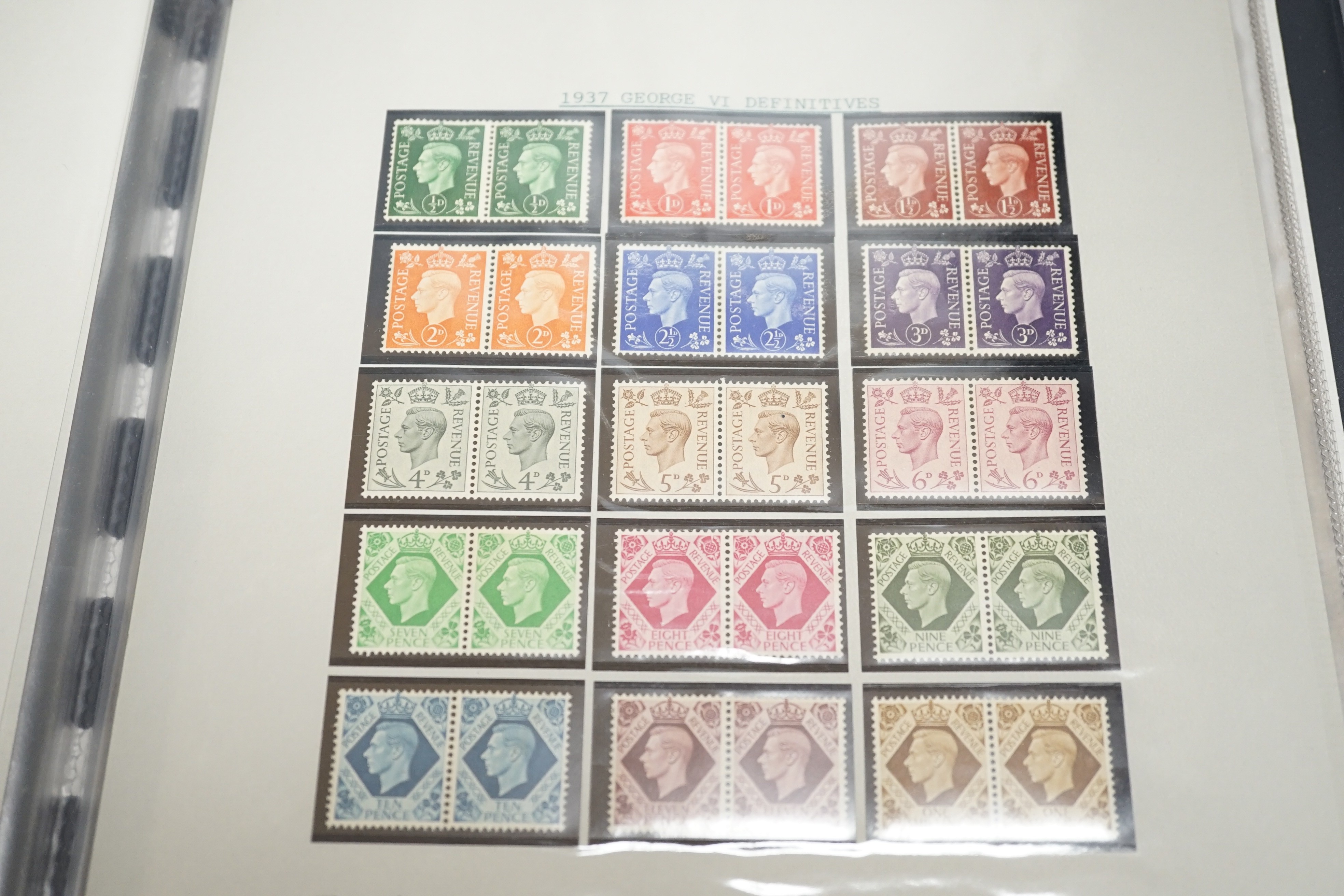 Great Britain stamps in two folders with 1840 1d black used (2), Edward VII 10 sh. used, George V and George VI mint plus album USA, stamps from 1857-1960's mint and used